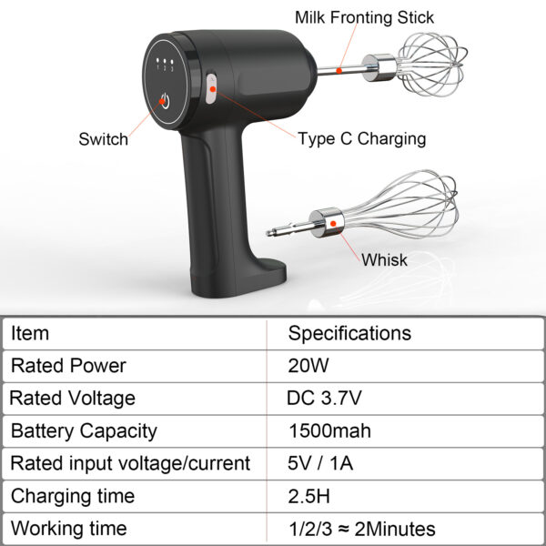 Wireless Electric Mini Egg Beater – Handheld Whipped Cream & Cake Mixer for Baking - Image 2